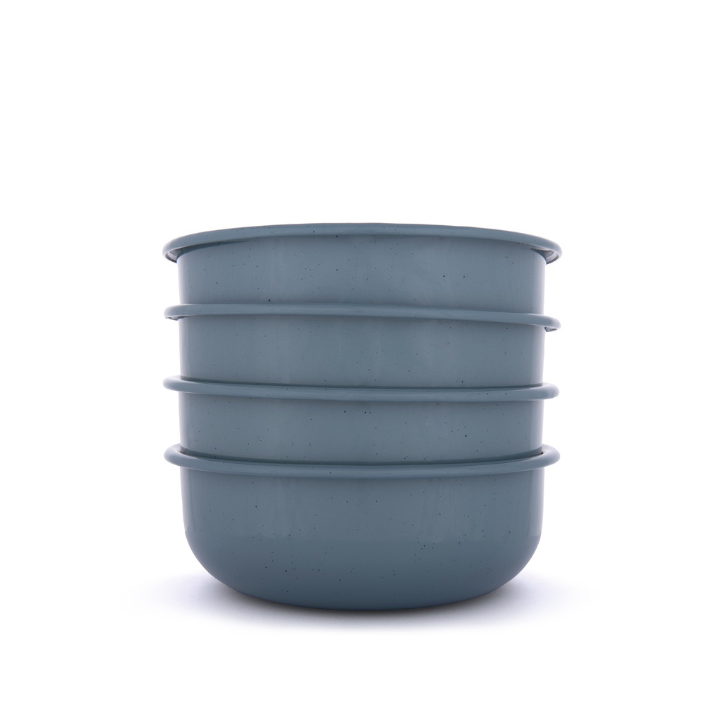 辊轧搪瓷碗 大号 烟熏蓝 4个装(Rolled Enamelware Bowl - Smoky Blue 4-PK)