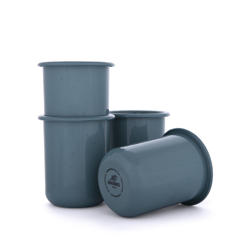 辊轧搪瓷杯 烟熏蓝 4个装(Rolled Enamelware Cup - Smoky Blue 4-PK）