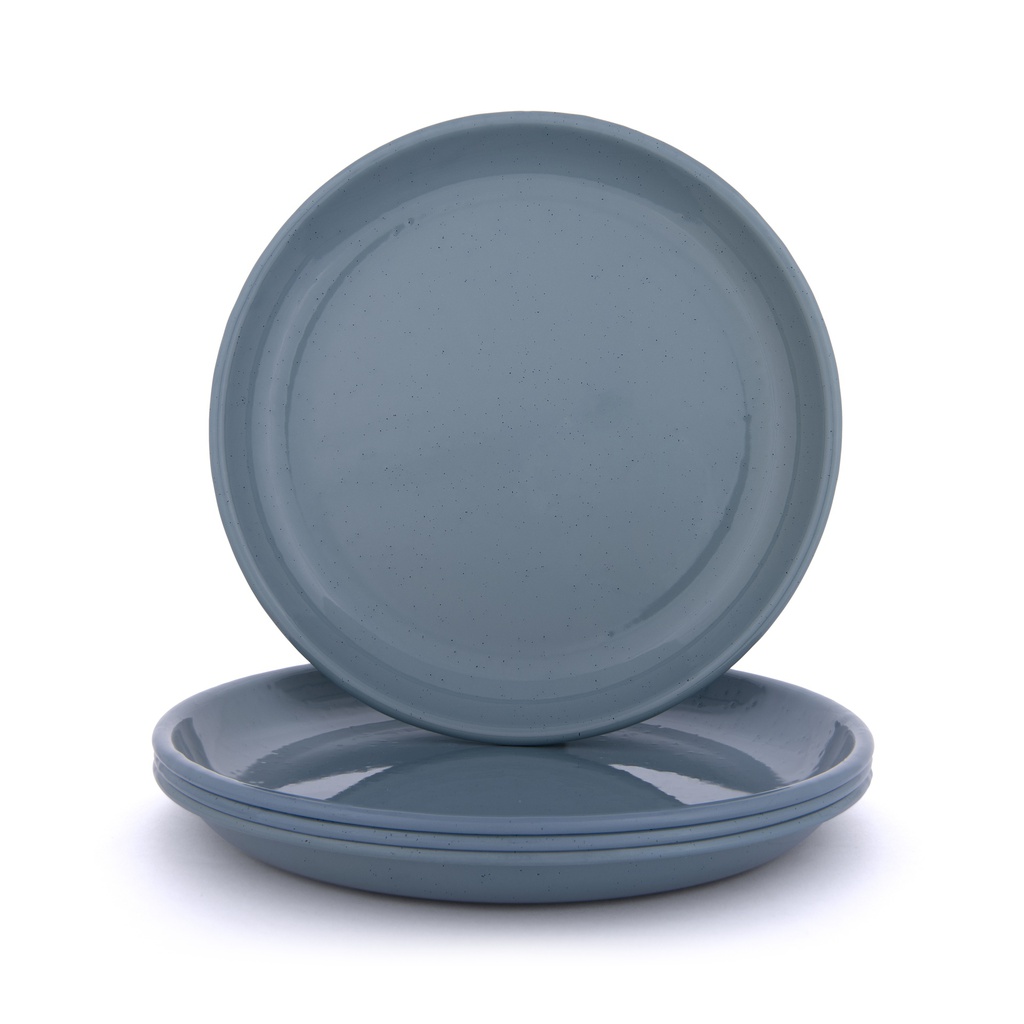 辊轧搪瓷盘 烟熏蓝 4个装(Rolled Enamelware Plate - Smoky Blue 4-PK）