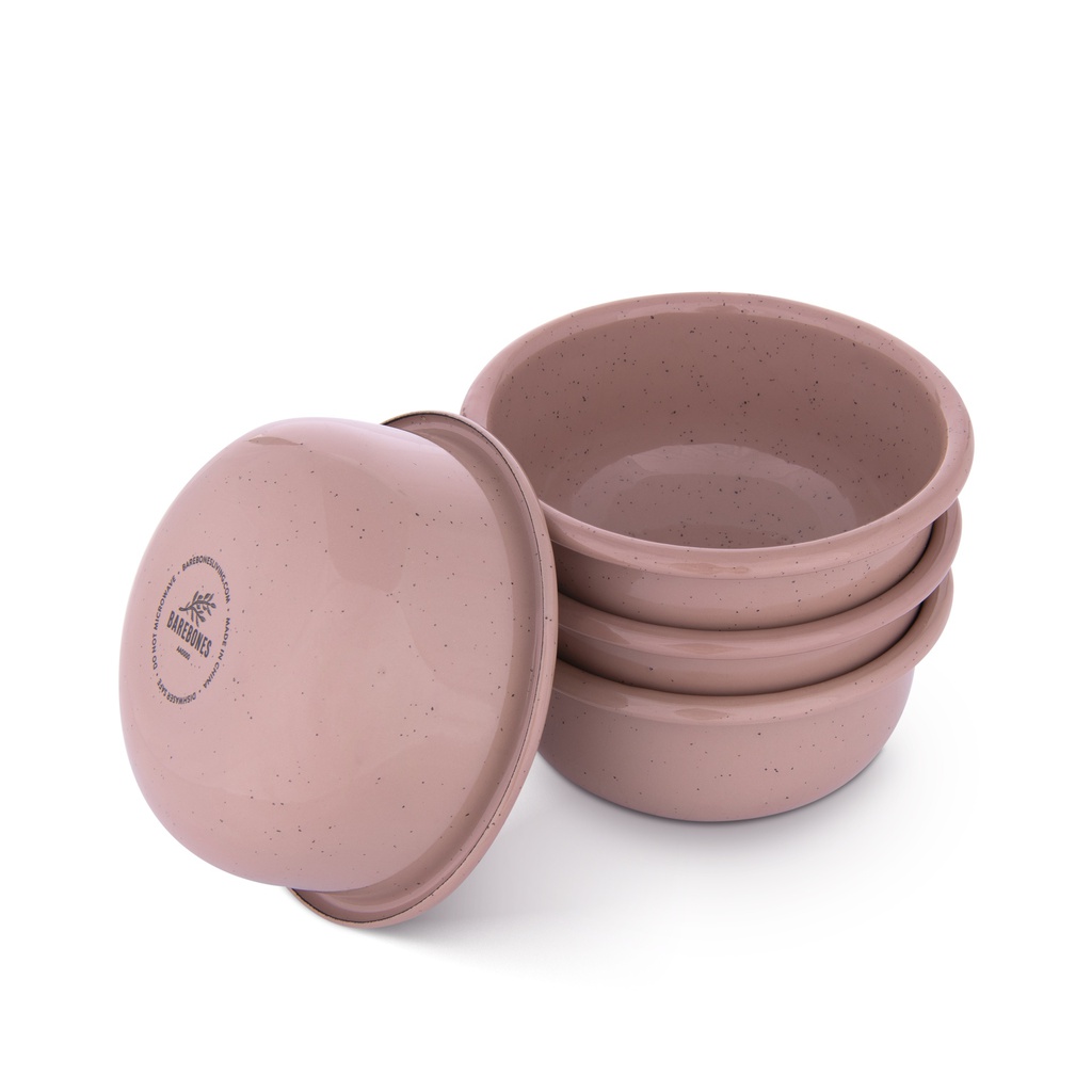 辊轧搪瓷碗 小号 玫瑰粉 4个装(Rolled Enamelware Side Bowl - Dusty Rose 4-PK）