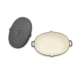 [CKW-1102] Enamel Lined Cast Iron Roaster - Vintage White