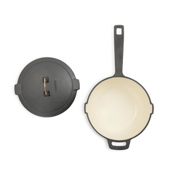 [CKW-1103] Enamel Lined Cast Iron Saucepan - Vintage White